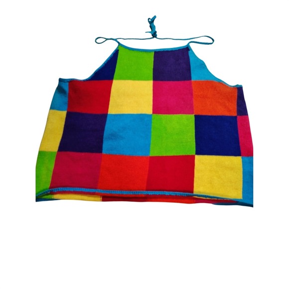 Fiorelli International Womens Knit Halter Top Rainbow Patchwork Size XL Y2K 90s - Picture 3 of 3